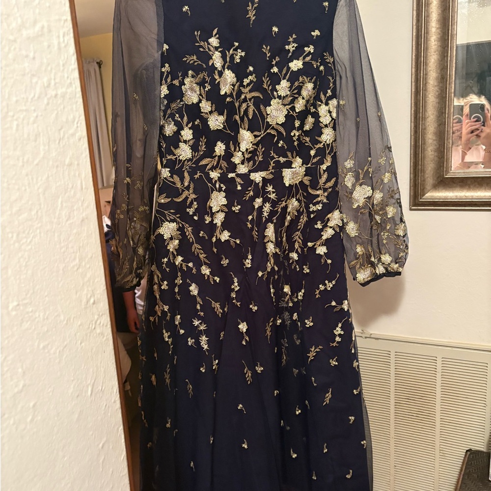 *NWT* JJs House Navy and Gold Floral Long Sleeve Dress